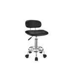 Adjustable Swivel Stool with Backrest and Wheels - Black Square Rolling