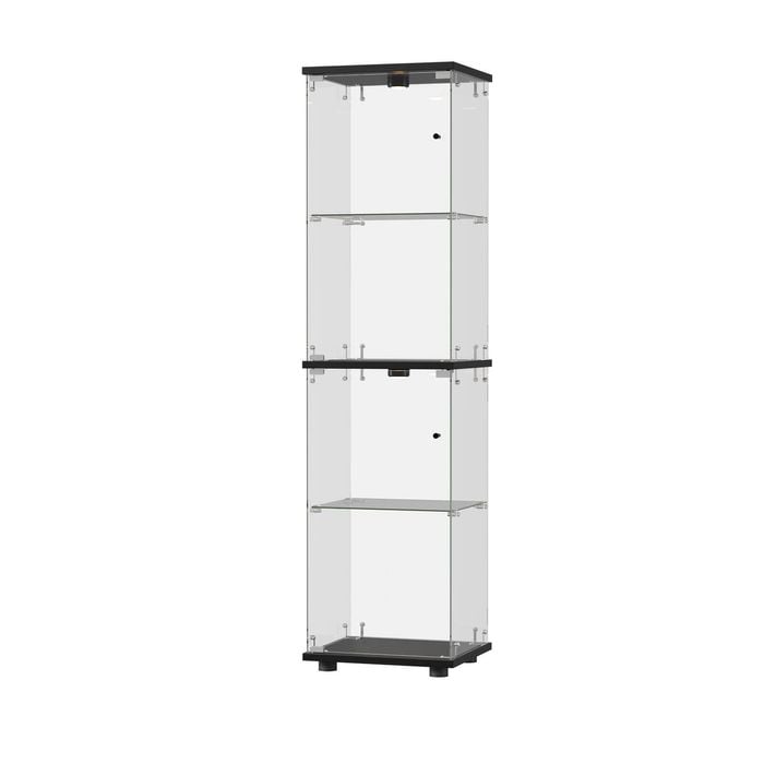 Oikiture Glass Display Cabinet 4-tier Led Light Bookcase Clear Showcase Black