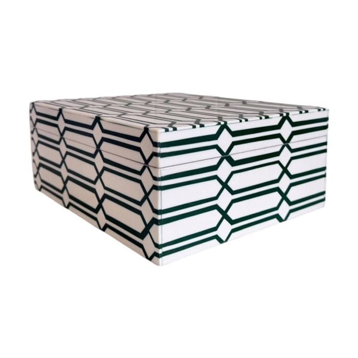 SS Collective Moss Green & White Links Pattern Resin Decorative Box Large