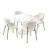 Oikiture 90cm Round Dining Table with 4x Dining Chairs Sherpa Gold&White