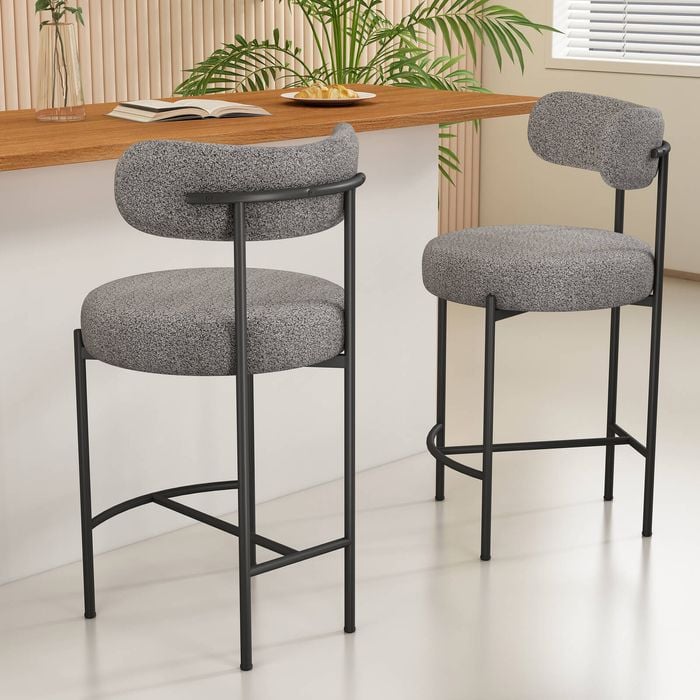 Set of 2 Polyester Bouclé metal Bar Stools Mixed Grey