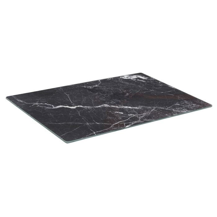 Glass Chopping Board - 30 x 20cm - Black Marble Effect - Kitchen Dining Place Mats Cutting Mat Worktop Saver for Food Prep