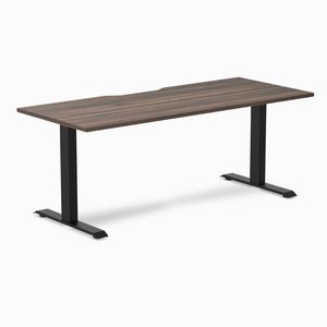 Desky Fixed Height Scalloped Melamine Office Desk Matte Black Frame 180cm - Jarrah Legno