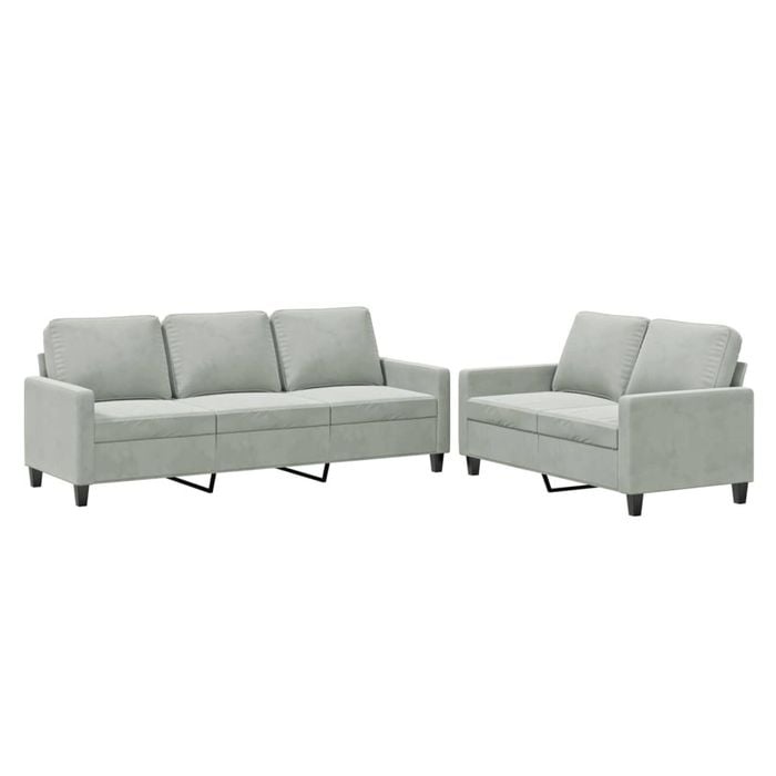 vidaXL Sofa Set with Cushions 2-Seater Sofa Couch 2 Piece Light Grey Velvet