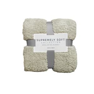 Soft Woollen Feel Throw Rug/Blanket 127 x 178 cm Stone