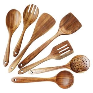 Catzon 7 Pcs Natural Teak Spatula for Cooking Healthy Nonstick Kitchen Utensils
