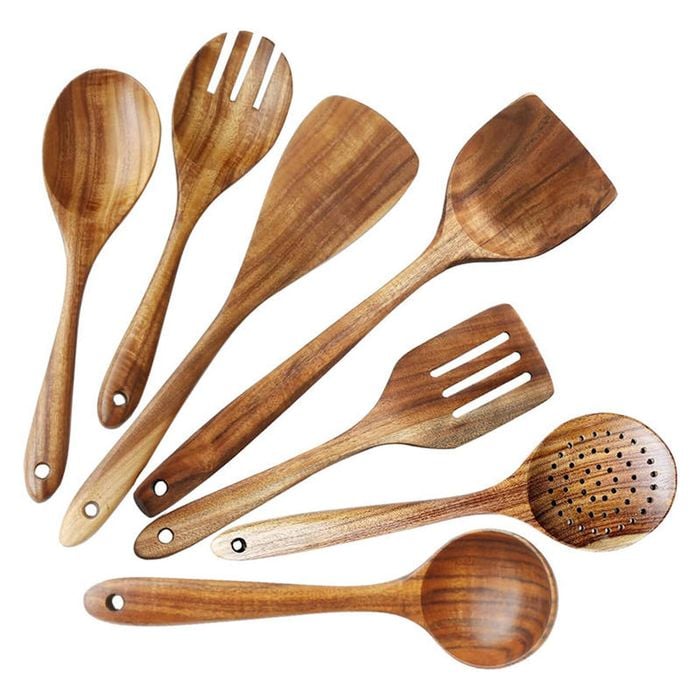 Catzon 7 Pcs Natural Teak Spatula for Cooking Healthy Nonstick Kitchen Utensils
