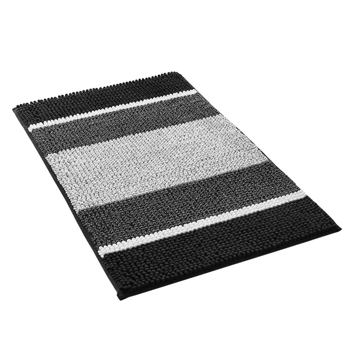 Barelli 80cm x 50cm Chenille Black Two Tone Non-Slip Bath Mat ...