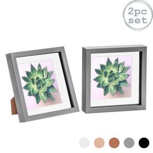 Nicola Spring Acrylic 3D Box Photo Frames with 6" x 6" Mounts - 8" x 8"  - Grey - Pack of 2