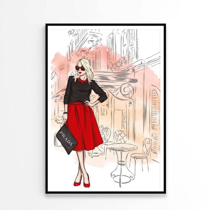 Red Shaded Fashion Store with Lady Print 100% Australian Made 60x90cm (Poster)