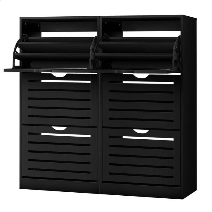 ALFORDSON 2x Shoe Cabinet Rack Flip Drawers Black