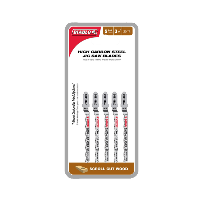 Diablo 83mm High Carbon Steel Jig Saw Blade For Scroll Cuts In Wood - 5 Pack