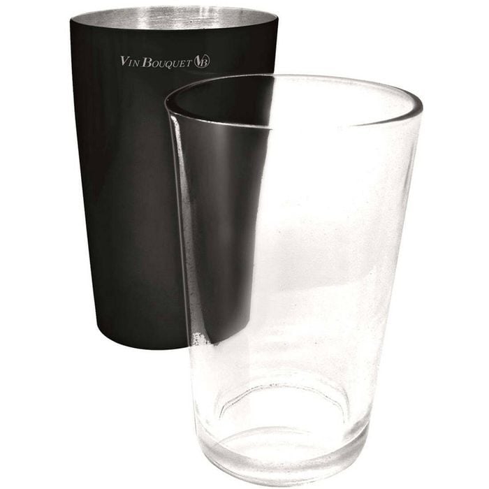 2pc Vin Bouquet Stainless Steel Boston Cocktail Shaker Mixer Set Black/Clear