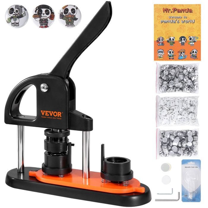 VEVOR 25mm Button Maker Machine Black Installation-Free Badge Punch Press Kit with 500pcs Parts