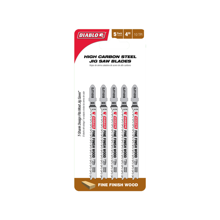 Diablo 100mm High Carbon Steel Jig Saw Blade for Fine Finish Wood Cuts - 5 Pack