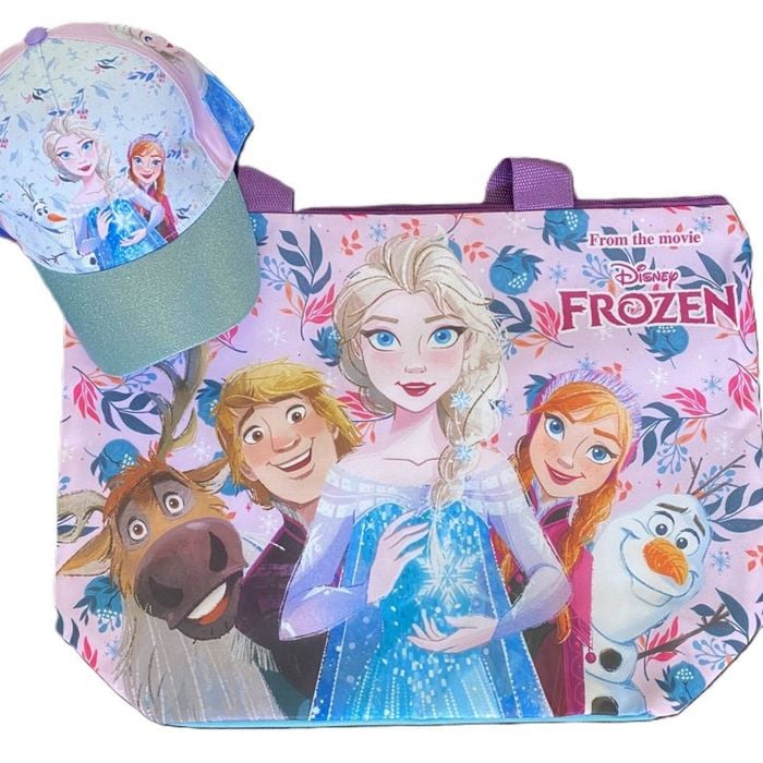Disney Frozen Magic Crew Kids Swimming Beach Bag 47cm Plus Baseball Cap Bundle