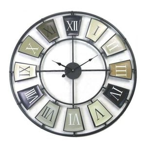 Salesbay Vintage Industrial Wall Clock Roman Numeral Silent Quartz Iron 70cm