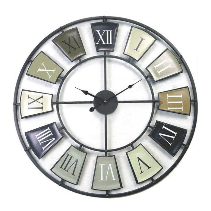 Salesbay Vintage Industrial Wall Clock Roman Numeral Silent Quartz Iron 70cm