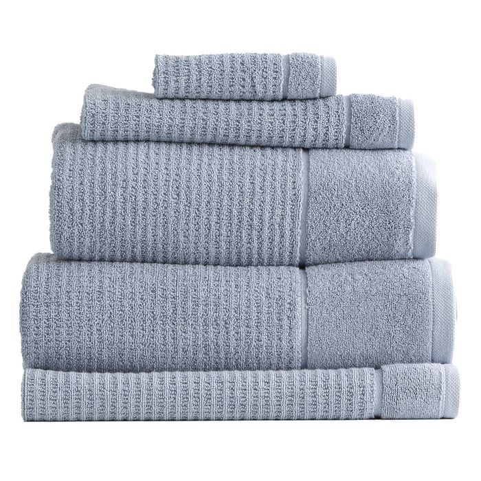 5pc Renee Taylor Cambridge 650gsm Textured Bath/hand/face Towel Blue Mirage