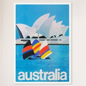 Galrie Sydney Harbour Vintage Travel Poster Retro Australian Wall Art Print Home Décor, White Frame, 70 x 100cm (28 x 40inch)