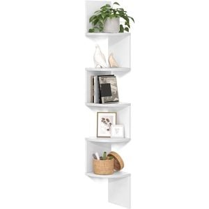 5-Tier Floating Corner Bookshelf for Bedroom, Living Room, Bathroom, Home Office - Simply White