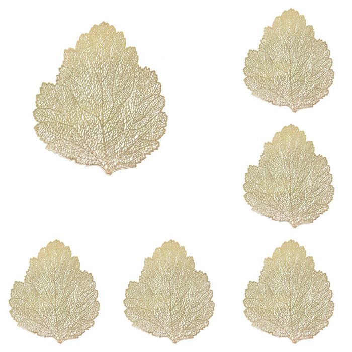 Catzon 6 Pcs Placemats Leaf Shaped Pvc Hollowed-out-gold