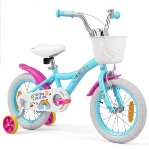 Costway 14" Kids Balance Bike Girls Bicycle w/Removable Basket-Blue