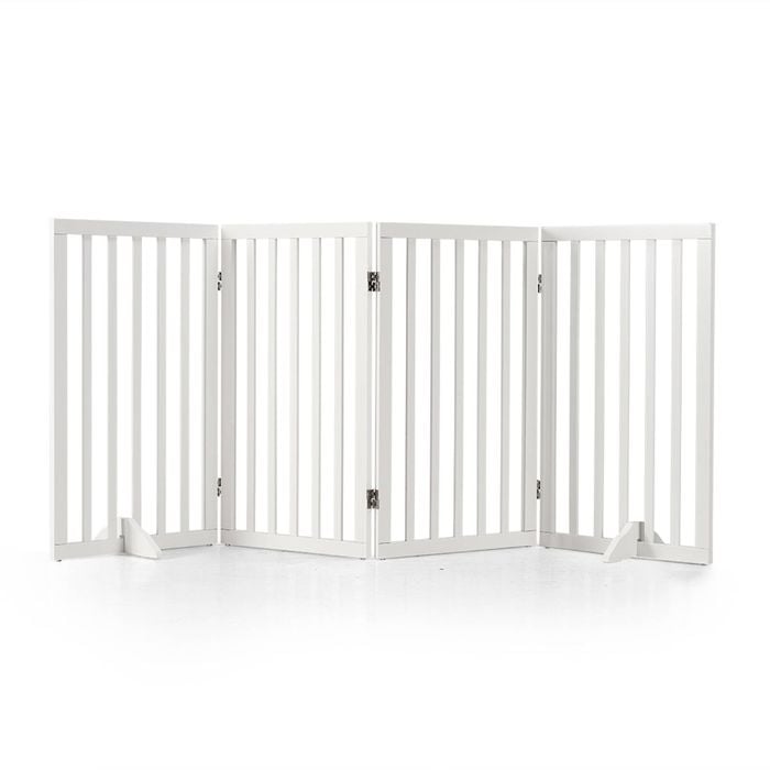 Petzly Pet Gate Dog Fence Safety Barrier With Support Feet 4 Panel 80cm White