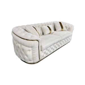 Elegant 3 Seater Sofa Plush Velvet Fabric in Beige Colour