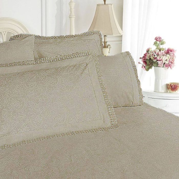 Shangri La Broderie Anglaise Sheet Set Latte Double