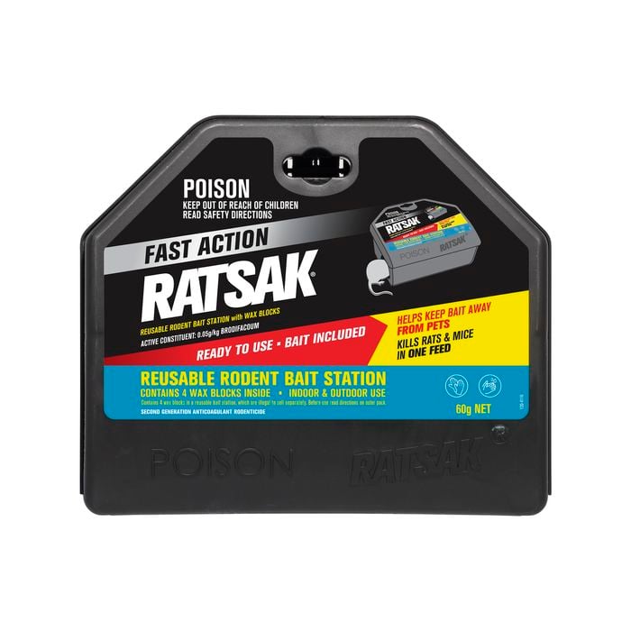 RATSAK Fast Action Reusable Rodent Bait Station With Wax Blocks