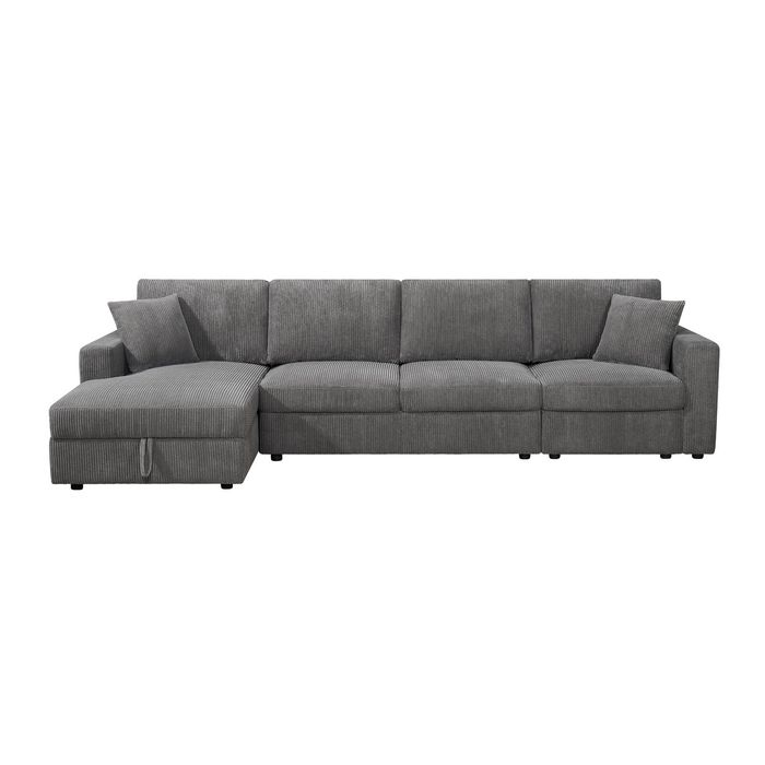 5-Piece Modular Corduroy Sofa with Storage Chaise Grey
