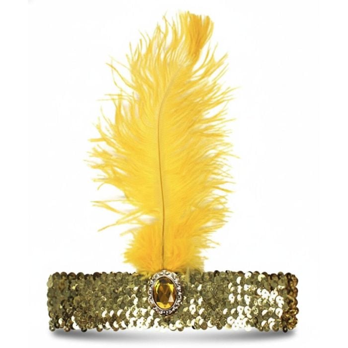 WIDE FLAPPER HEADBAND Feather Sequin Costume Gatsby Charleston Headpiece 1920s Orange
