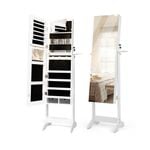 Costway Jewellery Organiser Cabinet Makeup Mirror with 3-Color LED Lights White