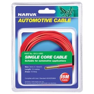 NARVA 10A 3mm x 15m Red Single‑Core Cable
