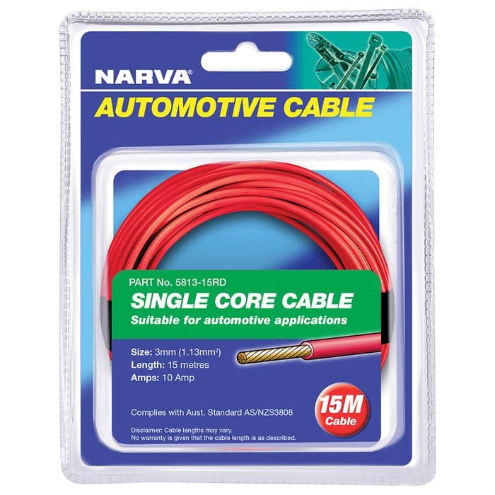 NARVA 10A 3mm x 15m Red Single‑Core Cable