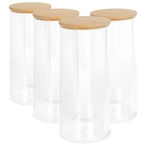 Harbour Housewares Reusable Plastic Tall Cotton Pad Holders with Bamboo Lid - Pack of 4