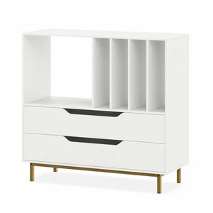 Costway Record Player Stand Modern 4 Rack Cabinet Drawer Bedside White