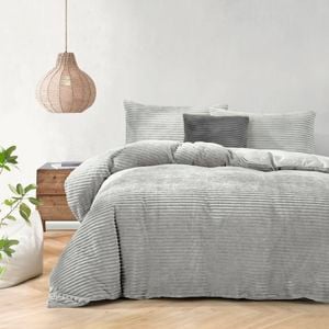 Dreamaker Embossed Teddy Fleece Quilt Cover Set Silver Grey Double Bed