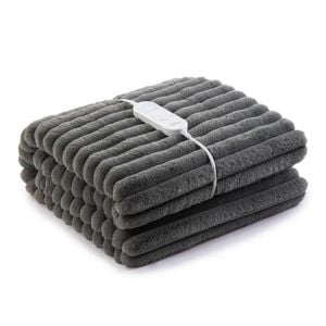 Royal Comfort Thermolux Heated Stripe Faux Fleece Electric Throw Grey