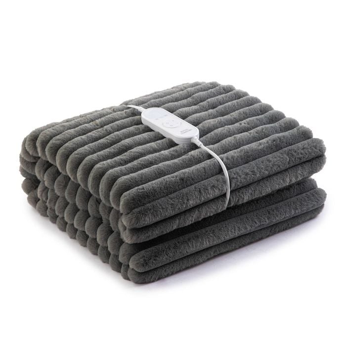 Royal Comfort Thermolux Heated Stripe Faux Fleece Electric Throw Grey