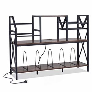 Costway Record Player Stand Turntable Divided Vinyl Storage Power Outlet