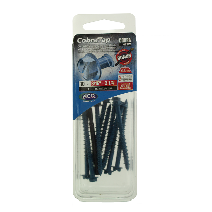 Cobra 4 x 57mm Hex Head Concrete Screws With Drill - 10 Pack