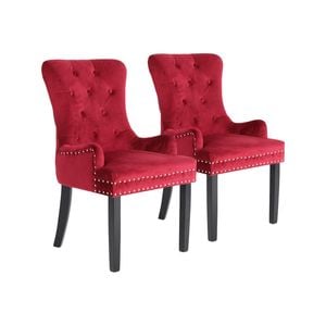 La Bella 2 Set Bordeaux Red French Provincial Dining Chair Ring Studded Lisse Velvet Rubberwood