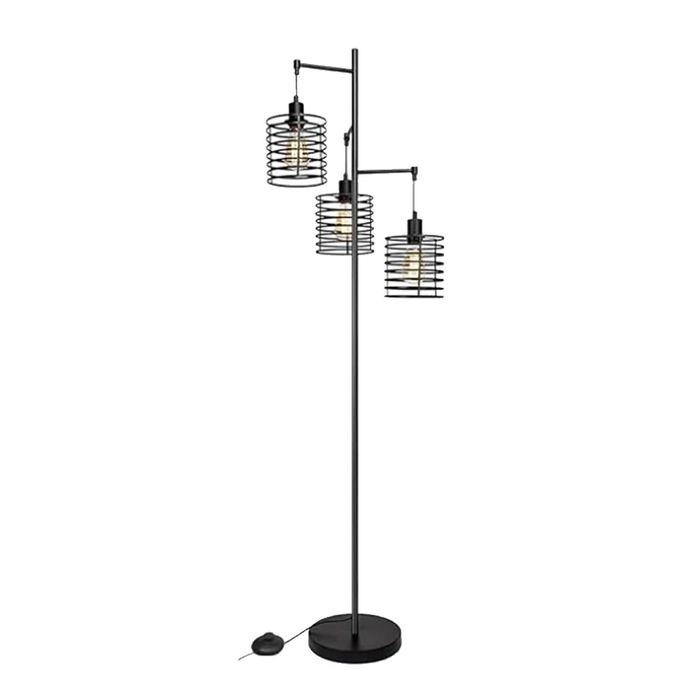 Digitel Modern Industrial Floor Lamp 3 Light Metal Cage Shades Standing Reading Light