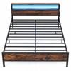 Costway Queen Bed Frame Rgb Led Light Charging Station Metal Headboard