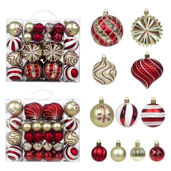 Catzon 48 Pcs Christmas Balls Ornaments Shatterproof for Xmas Tree Wreath-Gold Red