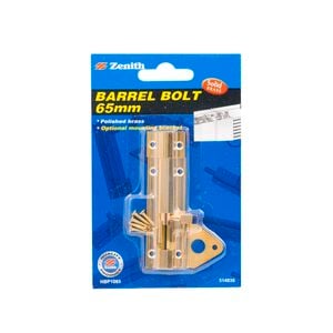 Zenith Barrel Bolt 65mm Polished Brass