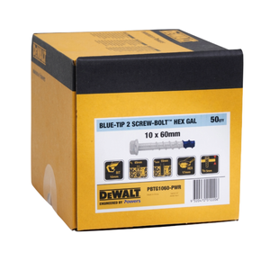DeWALT 10 x 60mm Blue-Tip Galvanised Masonry Hex Screw Bolt - 50 Pack