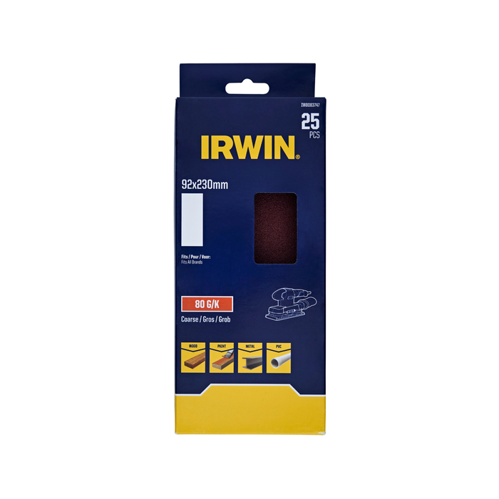 IRWIN 1/3 92 x 230mm 80 Grit Un-Punched Sand Sheet - 25 Pack